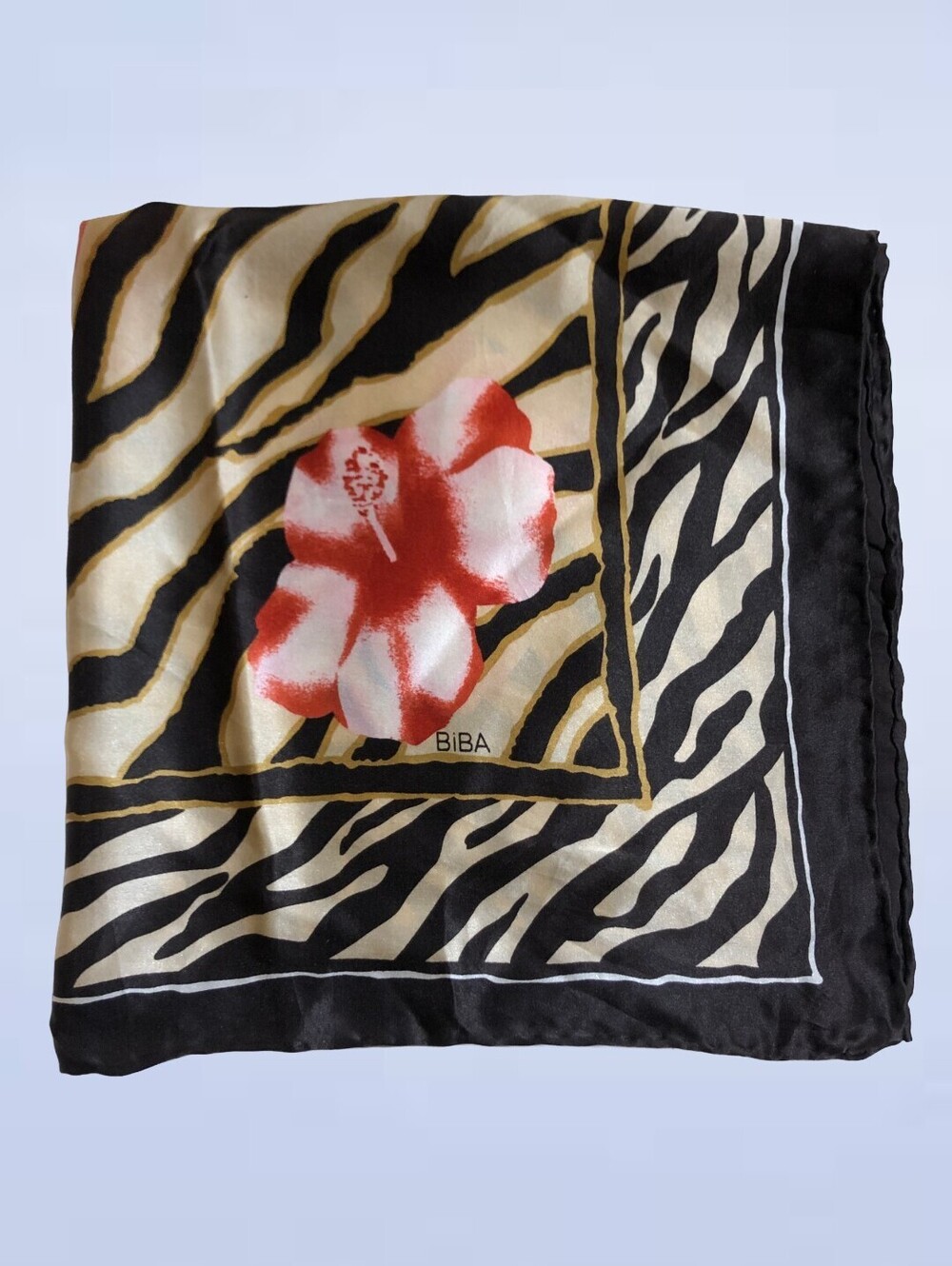 Vintage BIBA Silk Scarf Zebra Print Floral